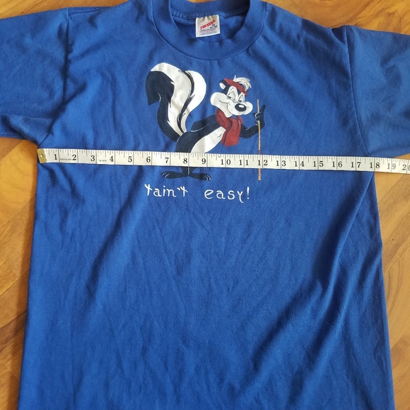 PePe Le Pew JERZEES Looney Tunes Men T Shirt Size Medium Blue Made in USA 50/50 - Picture 9 of 9